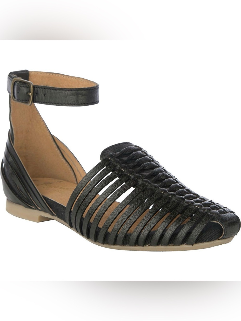 Anthropologie Seychelles Bits n Pieces Black Woven Ankle-Strap Sandals 8.5